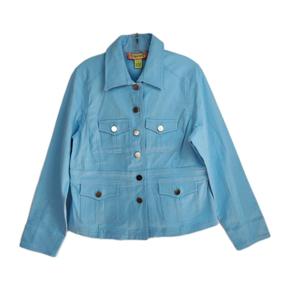 NWT Lilly & Van Denim Jacket Women's Size M‎ Light Blue Pockets Button-Up